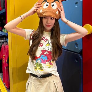 Korean Style Magical Witch Cartoon Print Short Sleeve Slim Fit High-Stretch Cotton T-Shirt for Women