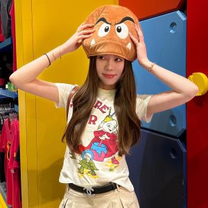 Korean Style Magical Witch Cartoon Print Short Sleeve Slim Fit High-Stretch Cotton T-Shirt for Women