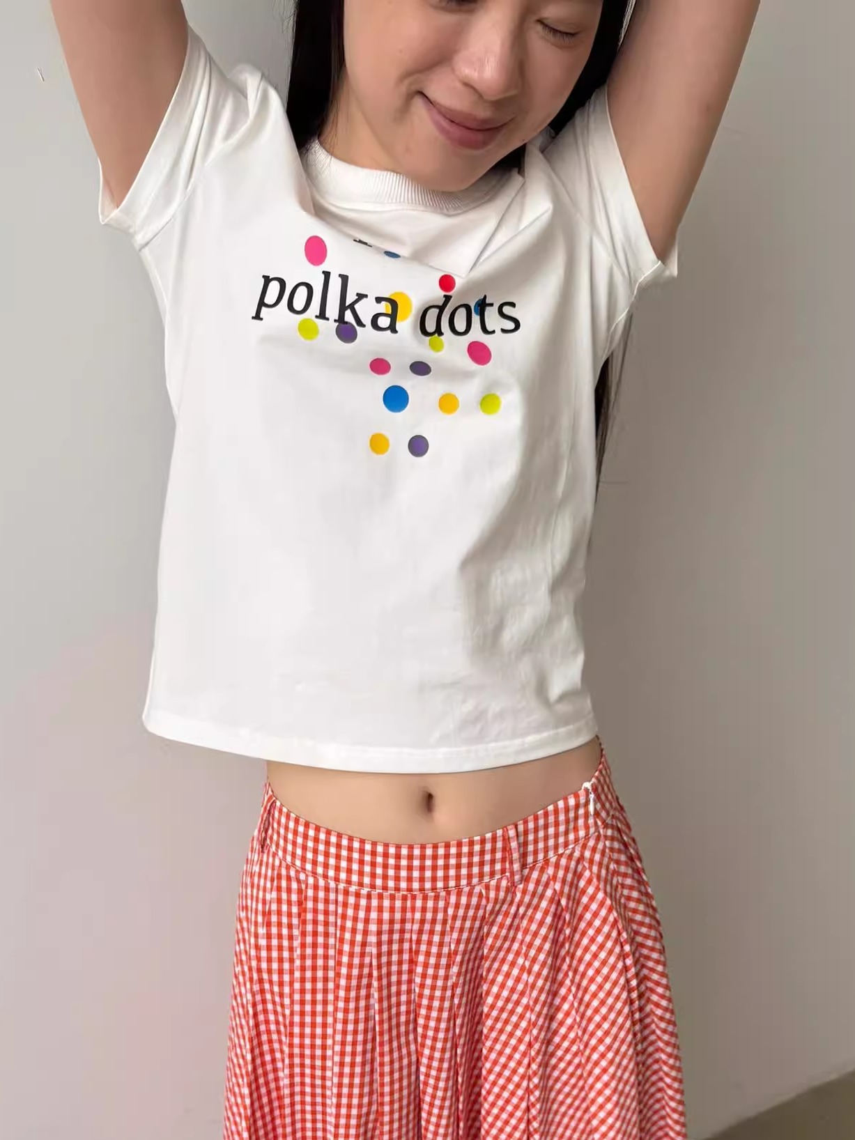 Korean Style Minimalist Polka Dot Color-Block Heart Print Short Sleeve Fitted Cotton T-Shirt for Women Korean Style Minimalist Polka Dot Color-Block Heart Print Short Sleeve Fitted Cotton T-Shirt for Women