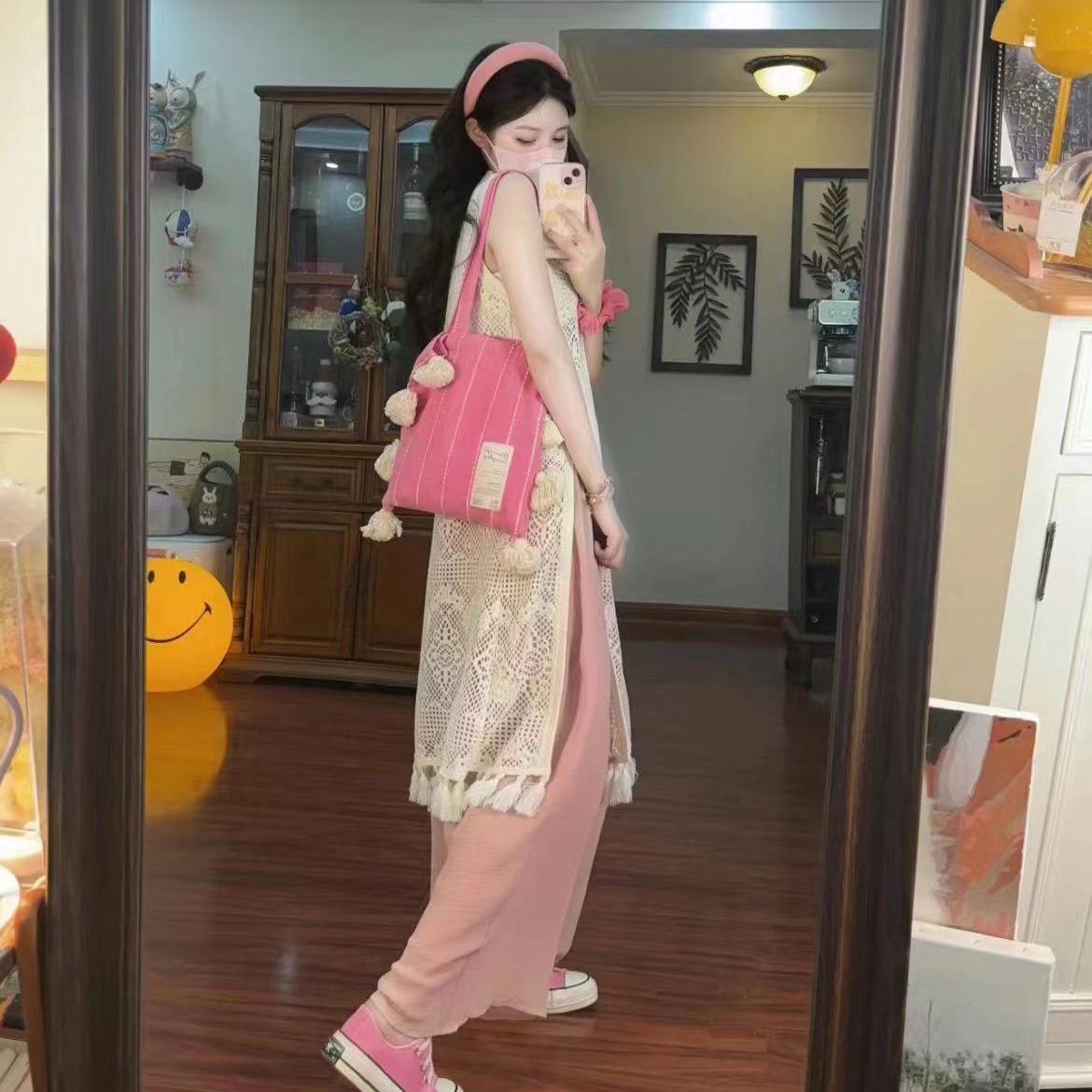 Korean-Style Multi-Color Tassel Shoulder Bag - Unique Artistic Striped Underarm Canvas Bag for Casual Outfits