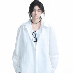 Korean Style Oversized Black Long Sleeve Shirt for Women - High-End Casual Autumn Top with 