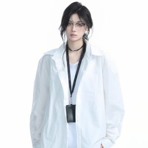 Korean Style Oversized Black Long Sleeve Shirt for Women - High-End Casual Autumn Top with 