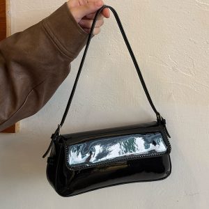 Korean Style Patent Leather Baguette Bag 2025 - Simple Underarm Shoulder Handbag for Commuting, Chic High-End Fashion Accessory