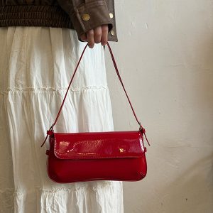 Korean Style Patent Leather Baguette Bag 2025 - Simple Underarm Shoulder Handbag for Commuting, Chic High-End Fashion Accessory