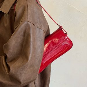 Korean Style Patent Leather Baguette Bag 2025 - Simple Underarm Shoulder Handbag for Commuting, Chic High-End Fashion Accessory