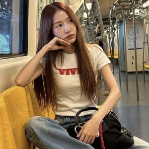 Korean Style Phantom Letter Print Short Sleeve Slim Fit Pure Cotton T-Shirt for Women - Trendy Casual Fashion Top