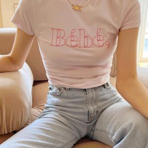 Korean Style Pink Short-Sleeve T-Shirt for Women, Age-Reducing Slim Fit, Flattering Summer Trendy Top
