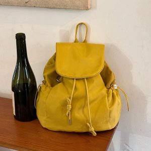 Korean-Style Plaid Drawstring Backpack - Large Capacity Lightweight Nylon Student Commuter Bag