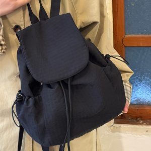 Korean-Style Plaid Drawstring Backpack - Large Capacity Lightweight Nylon Student Commuter Bag