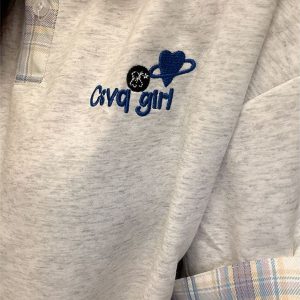 Korean-Style Plaid Spliced Polo Collar Embroidered Short Sleeve T-Shirt for Women - Summer College Couple Design Top