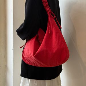 Korean-Style Pleated Drawstring Cloud Bag - Large Capacity Lazy Shoulder Crossbody Canvas Bag for Commuters