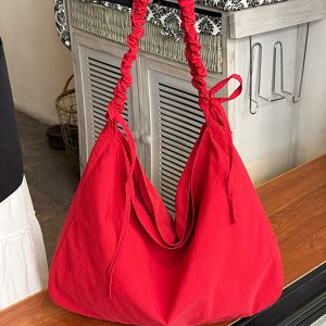 Korean-Style Pleated Drawstring Cloud Bag - Large Capacity Lazy Shoulder Crossbody Canvas Bag for Commuters