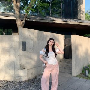 Korean Style Plus Size Ultra-Thin Cargo Pants for Women - Casual Outdoor Mountaineering Feu Parachute Design