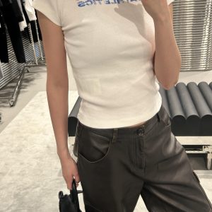 Korean Style Retro Distressed Letter Print Fitted Slim Cotton Short Sleeve T-Shirt - 25SS High-Stretch Fashion Top