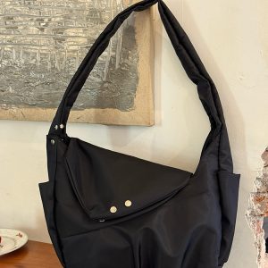 Korean-Style Retro Nylon Tote Bag, Large Capacity Messenger Bag for Commuting - Unisex Design, 2025 Trend