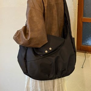Korean-Style Retro Nylon Tote Bag, Large Capacity Messenger Bag for Commuting - Unisex Design, 2025 Trend