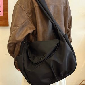 Korean-Style Retro Nylon Tote Bag, Large Capacity Messenger Bag for Commuting - Unisex Design, 2025 Trend