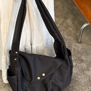 Korean-Style Retro Nylon Tote Bag, Large Capacity Messenger Bag for Commuting - Unisex Design, 2025 Trend