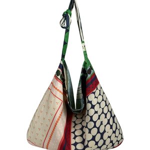 Korean-Style Retro Patchwork Polka Dot Canvas Tote Bag for Women, Large-Capacity Ethnic Shoulder Crossbody Bag