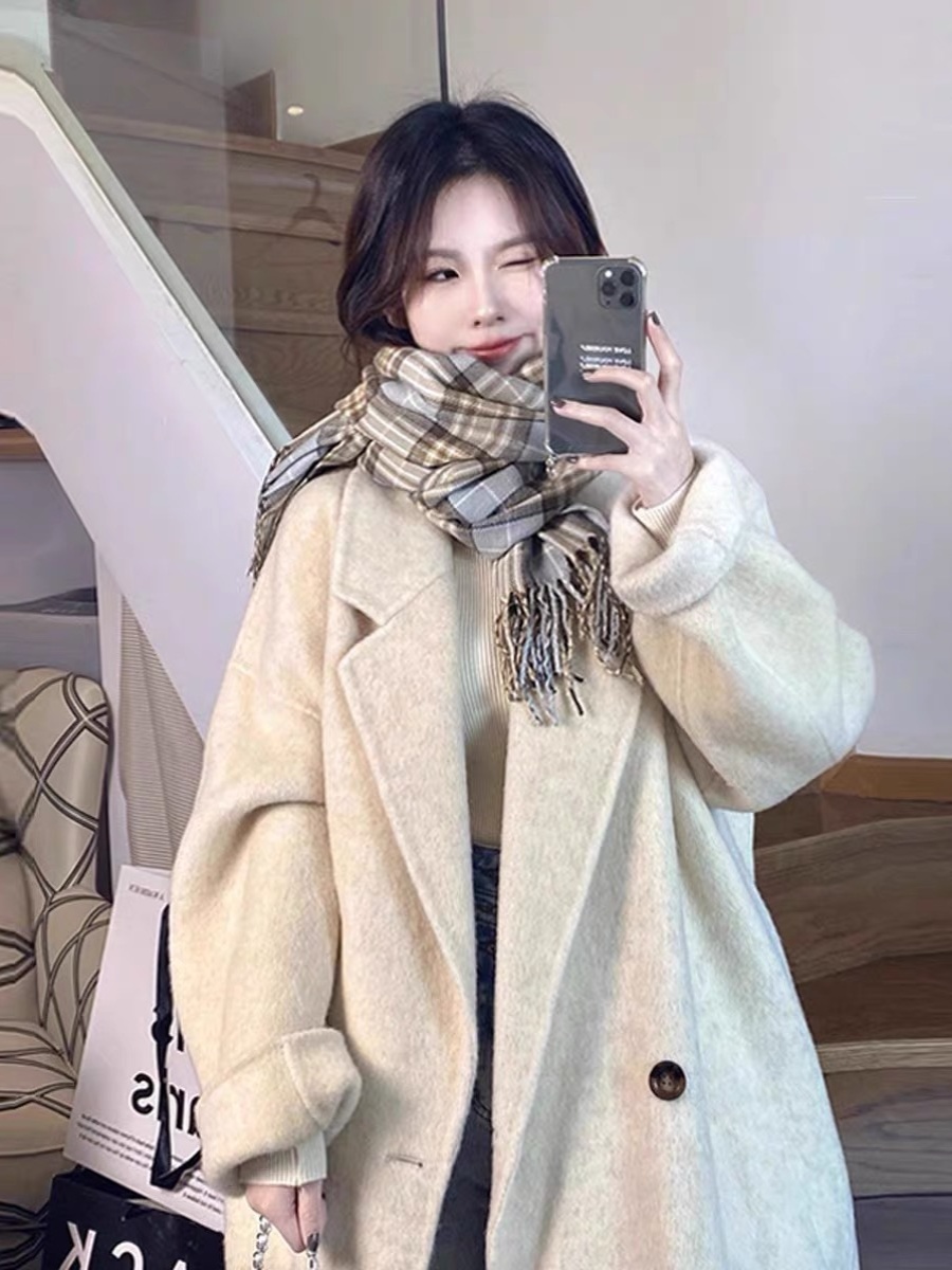 Korean-Style Reversible Cashmere Coat for Women, 2024 Winter Mid-Length Petite High-End Melton Wool Outerwear Korean-Style Reversible Cashmere Coat for Women, 2024 Winter Mid-Length Petite High-End Melton Wool Outerwear