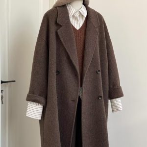 Korean-Style Reversible Cashmere Coat for Women, 2024 Winter Mid-Length Petite High-End Melton Wool Outerwear