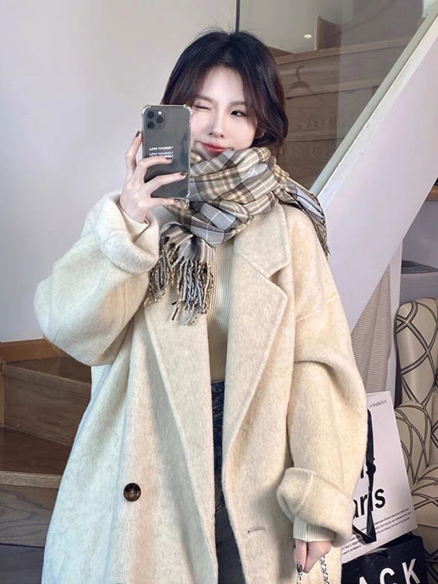 Korean-Style Reversible Cashmere Coat for Women, 2024 Winter Mid-Length Petite High-End Melton Wool Outerwear Korean-Style Reversible Cashmere Coat for Women, 2024 Winter Mid-Length Petite High-End Melton Wool Outerwear