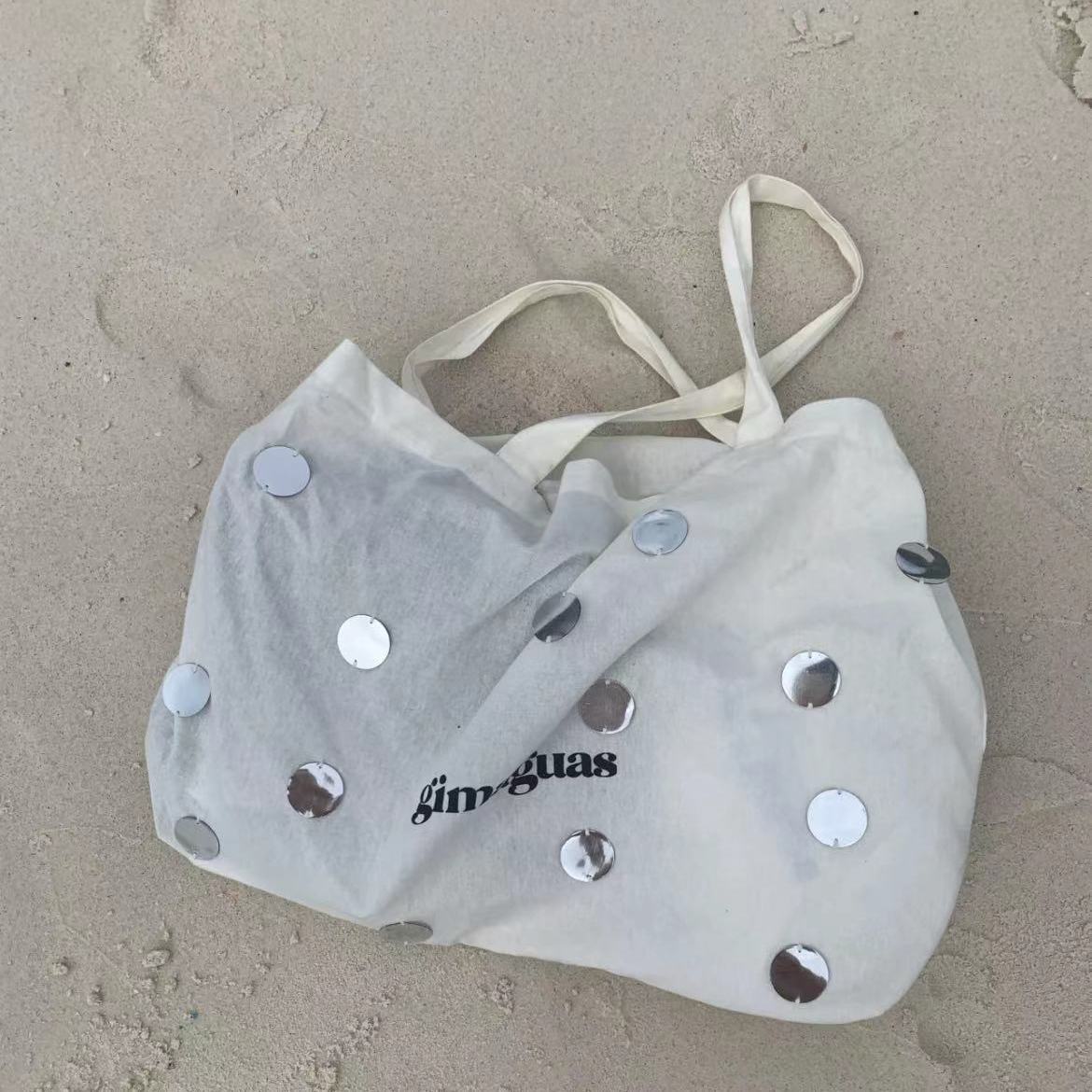 Korean Style Sequined Letter Canvas Tote Bag - Large Capacity Fashionable Shoulder Handbag for Everyday Commuting