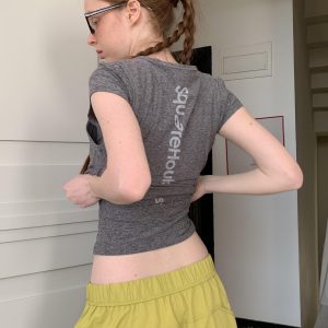 Korean Style Short-Sleeve Slim-Fit Cotton T-Shirt with Sports Letter Print for Women - High Stretch, Trendy Casual Wear