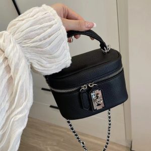 Korean-Style Small Crossbody Bag with Chain Handle, Box Design, Lock Closure, Versatile Shoulder Bag, Chic Square Purse