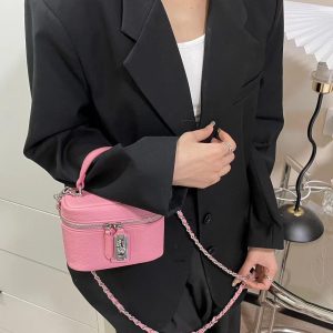 Korean-Style Small Crossbody Bag with Chain Handle, Box Design, Lock Closure, Versatile Shoulder Bag, Chic Square Purse