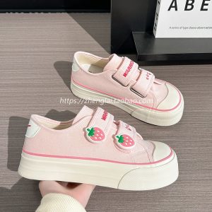 Korean Style Strawberry Heart Velcro Canvas Sneakers for Women - Breathable Sports Shoes for Students
