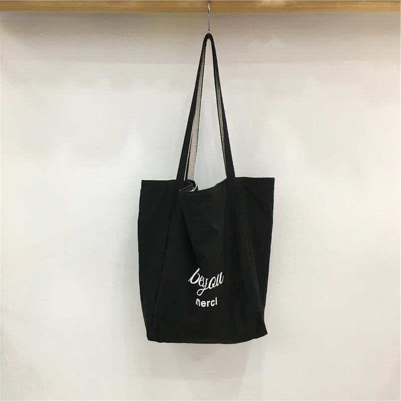 Korean-Style Striped Canvas Tote Bag - Small Double-Sided Two-Way Shoulder Bag for Summer Casual Student Use