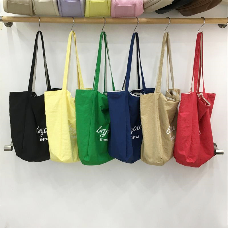 Korean-Style Striped Canvas Tote Bag - Small Double-Sided Two-Way Shoulder Bag for Summer Casual Student Use