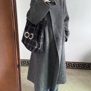 Korean-Style Striped Checkered Canvas Tote Bag, Large Capacity Casual Shoulder Bag for Everyday Use