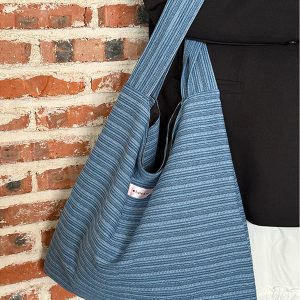 Korean-Style Striped Denim Tote Bag for Women - Large Capacity Shoulder Bag for Students and Commuters 2025