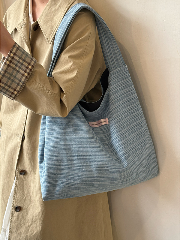 Korean-Style Striped Denim Tote Bag for Women - Large Capacity Shoulder Bag for Students and Commuters 2025 Korean-Style Striped Denim Tote Bag for Women - Large Capacity Shoulder Bag for Students and Commuters 2025