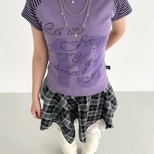 Korean Style Striped T-shirt for Women - Summer Spliced Raglan Sleeve Short Sleeve Top, Trendy Niche Fashion