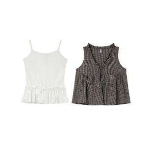 Korean-Style Two-Piece Checkered Camisole Vest Set for Women - Summer Slimming High-End Look