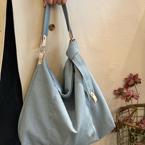 Korean-Style Vintage Large Capacity Denim Tote Bag for Women - 2025 Commuting Shoulder & Niche Crossbody Bag