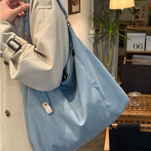 Korean-Style Vintage Large Capacity Denim Tote Bag for Women - 2025 Commuting Shoulder & Niche Crossbody Bag