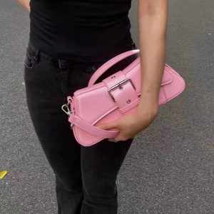 Korean Style Vintage Metal Chain Shoulder Handbag - Sweet Cool Spicy Girl Baguette Bag for Modern Fashion