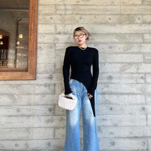 Korean-Style Washed High-Waisted Wide-Leg Jeans for Women, Loose Vintage Straight Pants, Spring Fashion Trousers