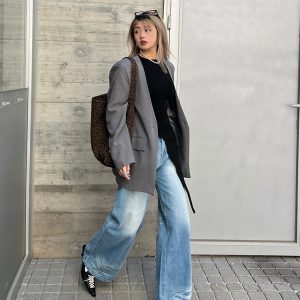 Korean-Style Washed High-Waisted Wide-Leg Jeans for Women, Loose Vintage Straight Pants, Spring Fashion Trousers