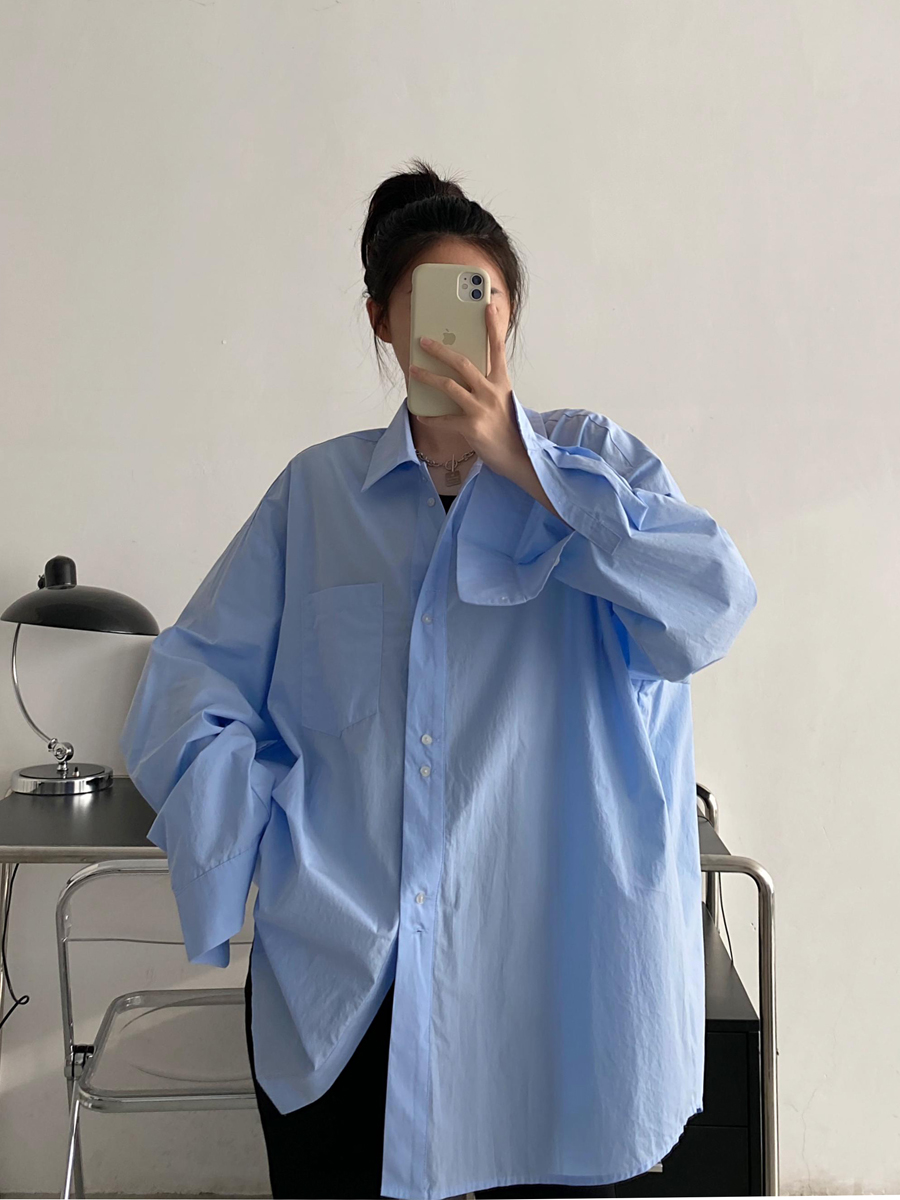 Korean Style White Long Sleeve Shirt for Women - Thin Cotton Casual Top in Sun Grapefruit, Perfect for Spring and Autumn Korean Style White Long Sleeve Shirt for Women - Thin Cotton Casual Top in Sun Grapefruit, Perfect for Spring and Autumn