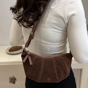 Korean Style Women's Horn-Shaped Suede Dumpling Bag - Trendy 2025 Versatile Shoulder & Crossbody Bag