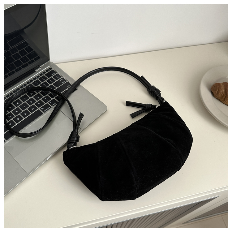 Korean Style Women's Horn-Shaped Suede Dumpling Bag - Trendy 2025 Versatile Shoulder & Crossbody Bag