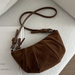 Korean Style Women's Horn-Shaped Suede Dumpling Bag - Trendy 2025 Versatile Shoulder & Crossbody Bag