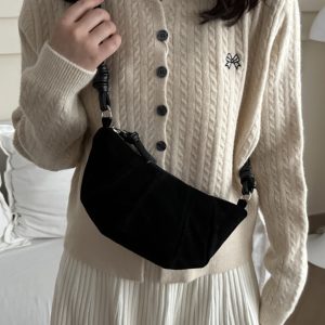 Korean Style Women's Horn-Shaped Suede Dumpling Bag - Trendy 2025 Versatile Shoulder & Crossbody Bag