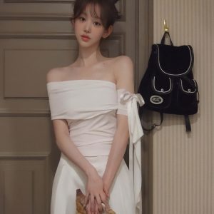 Korean Style Women's One-Shoulder Ruffle Lace Short Sleeve T-shirt - Summer Holiday White Top for Instagram Ready Looks