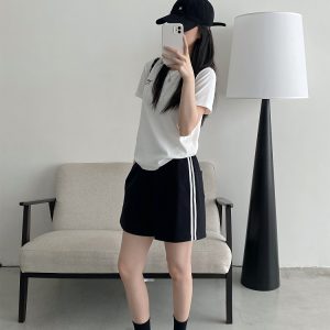 Korean Style Women's Summer Casual Striped Sports Shorts - Sun Grapefruit Straight-Leg Five-Point Sweatpants